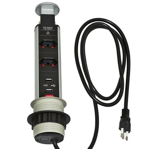 Torre 2 Tomadas e USB Multiplug Retrátil Embutir