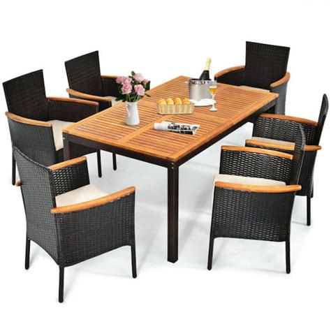 Clihome 7 Piece Wicker Outdoor Dining Set Patio Rattan Furniture Set