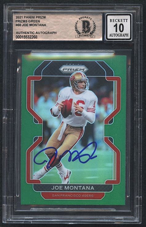 Joe Montana Signed 2021 Panini Prizm 60 Prizms Green Beckett