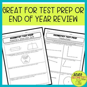 Geometry End Of Year Review Worksheets Eoc Test Prep Practice Sheets