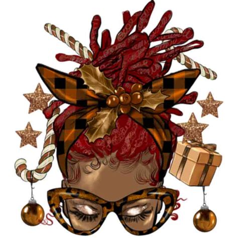 Melanin Christmas Afro Messy Bun Red Locs Dtf Transfer