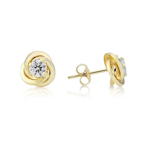 Ct Yellow Gold Cubic Zirconia Knot Stud Earrings Buy Online Free