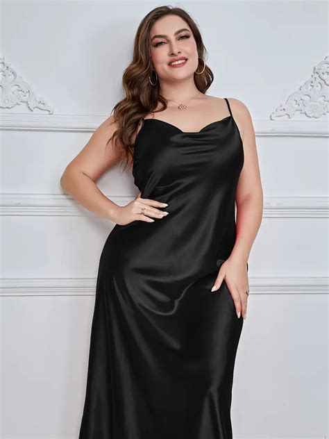 Plus Size Sexy Nightgown Womens Plus Luxe Satin Plain Cowl Temu