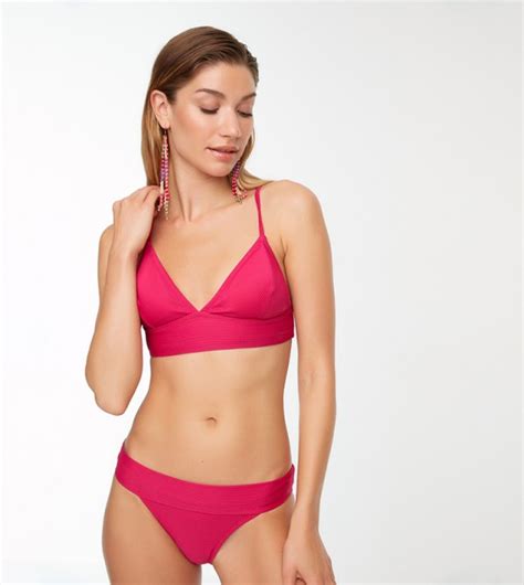 Buy Trendyol Textured Triangle Bikini Top In Pink 6thStreet Kuwait