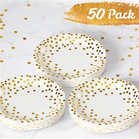 Matican Party Paper Plates Pack Disposable White And Gold Plates