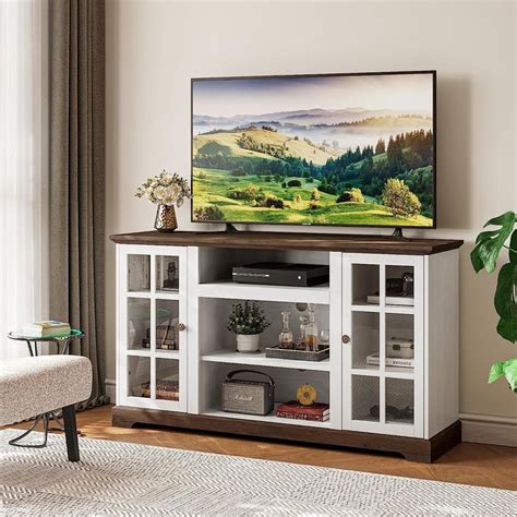 HolliWill White TV Stand, Entertainment Center for 65 inch TV, 58" Modern Farmhouse TV Stand ...