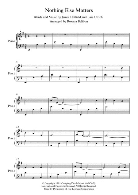 Nothing Else Matters Arr Roxana Belibou By Metallica Sheet Music For