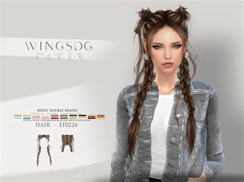 The Sims Resource WINGS EF0224 Messy Double Braids In 2024 Sims