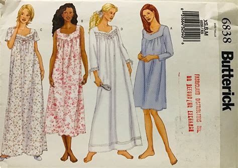 Sewing Pattern Butterick 6838 Womens Very Loose Fitting Nightgown Size