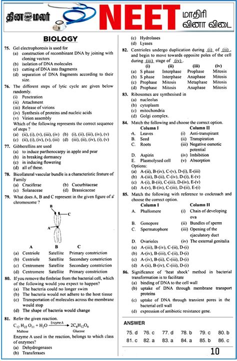 NEET Exam 2018 Biology Model Question Dinamalar 11 TNPSC Master