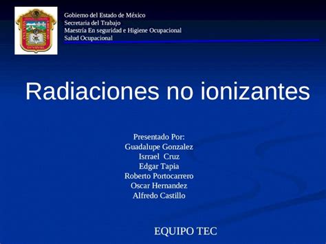 PPT Msho Salud Ocupacional Radiaciones No Ionizantes Equipo Tec