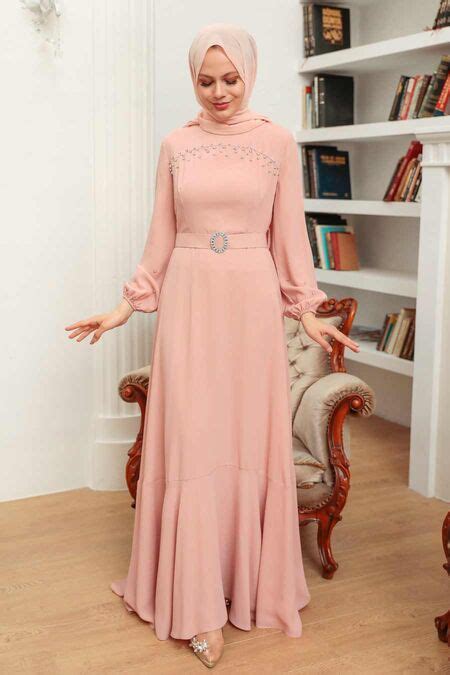 Luxury Salmon Pink Islamic Clothing Prom Dress 36030smn Neva