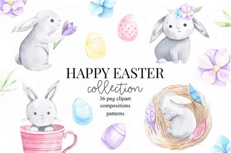 Happy Easter Watercolor Set By Alesya Pytskaya Illustrations