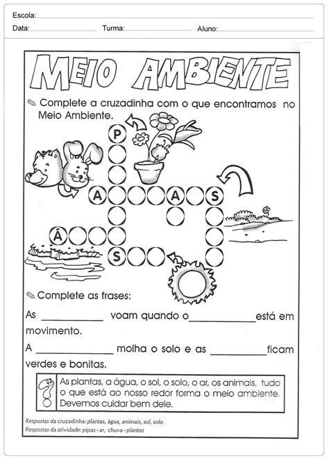 Atividades sobre meio ambiente para educação infantil Cruzadinha