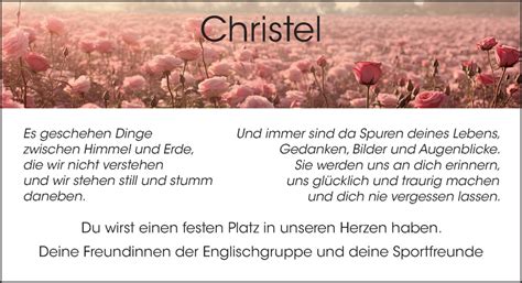 Traueranzeigen Von Christel Noz Trauerportal