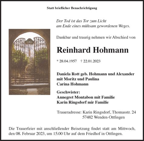 Traueranzeigen Von Reinhard Hohmann Trauer In Nrw De