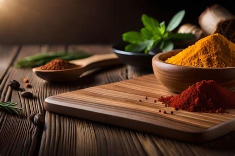 Premium Ai Image A Wooden Bowl Of Turmeric Powder Sits On A Wooden