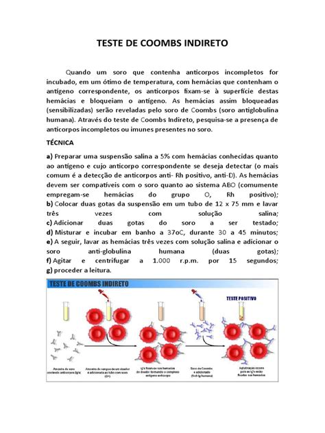 O Que É Coombs Indireto - Teste de Coombs Indireto: Procedimento e Interpretação | PDF ...