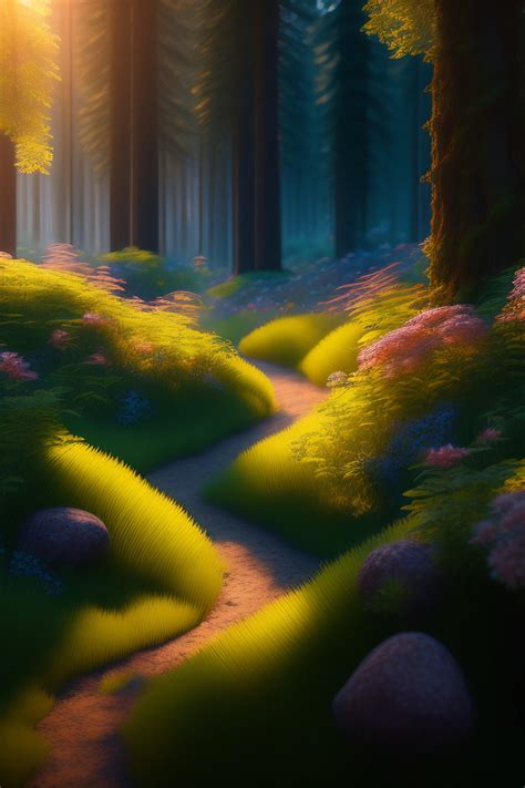 Lexica D Render Of A Trail In A Dense Summer Forest Beautiful