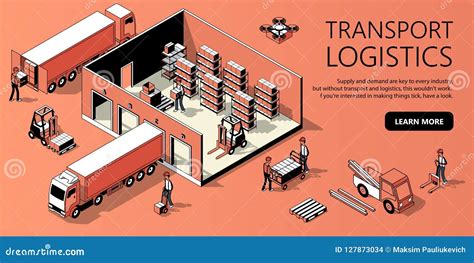 Vector 3d Isometric Site Template Transport Logistics Stock Vector