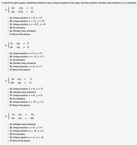 Solved Point For Each System Determine Whether It Has A Chegg