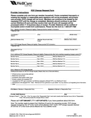 Wellcare Pcp Change Form Fill Online Printable Fillable Blank