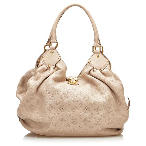 Louis Vuitton Braunes Monogramm Mahina L Hobo Beige Leder Kalbähnliches