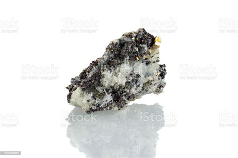 Macro Mineral Stone Quartz Galena Pyrite On A White Background Stock