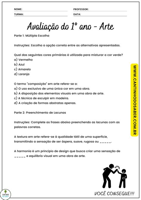 AvaliaÇÃo De Artes 1º Ano 3º Bimestre Ensino Fundamental