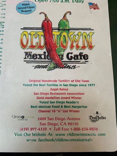 Online Menu of Old Town Mexican Cafe Restaurant, San Diego, California ...