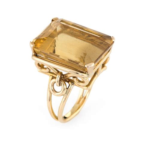 Large Citrine Cocktail Ring Vintage 14 Karat Yellow Gold Estate Fine Jewelry At 1stdibs