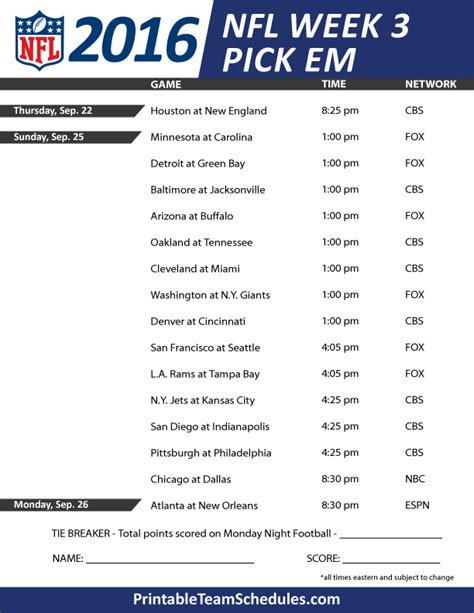 Week 11 Nfl Printable Schedule