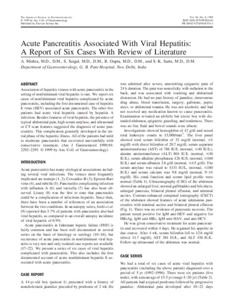 Pdf Acute Pancreatitis Associated With Viral Hepatitis A Report Of