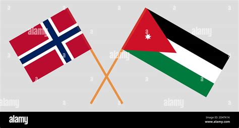 Crossed Flags Of Jordan And Norway Official Colors Correct Proportion Vector Illustration