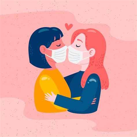 Premium Vector Lesbian Couple Kiss In Cartoon Style