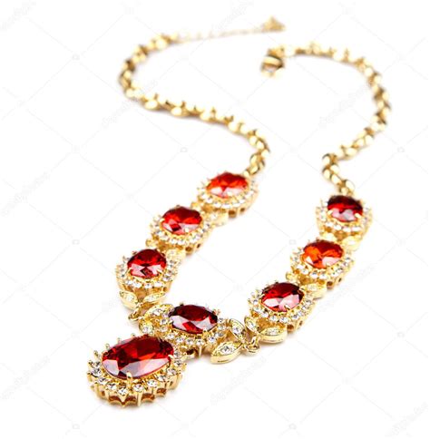 Gold Necklace With Gems Isolated Stock Photo Duskbabe 5246684