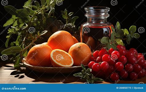 Freshness Of Nature Bounty Organic Ripe Citrus Fruit On Rustic Table