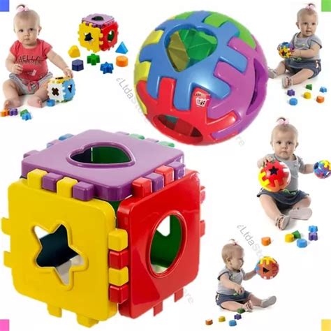 Kit Brinquedo Educativo Cubo Did Tico Bola Encaixe Crian A