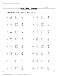 Equivalent Fraction Worksheets