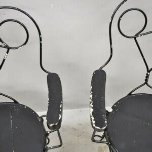 Antique Wrought Iron Twisted Metal Ice Cream Parlor Arm Chairs Wood