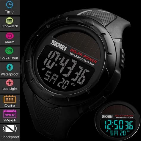 Skmei Solar Power Men S Sport S Watches Fashion Pu Strap M Waterproof