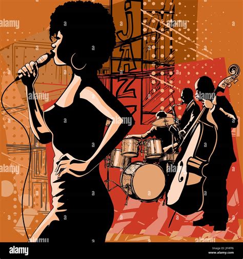 Jazz Singer With Saxophonist And Double Bass Player Vector Illustration Stock Vector Image