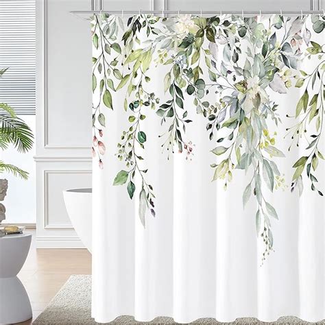 Gibelle Sage Green Eucalyptus Shower Curtain Watercolor Plant Leaves With Floral