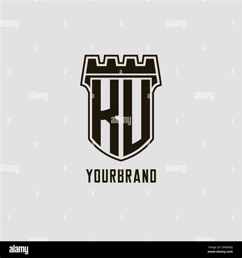 Monogram Ku With Shield Fortress Logo Design Style Vector Graphic Stock