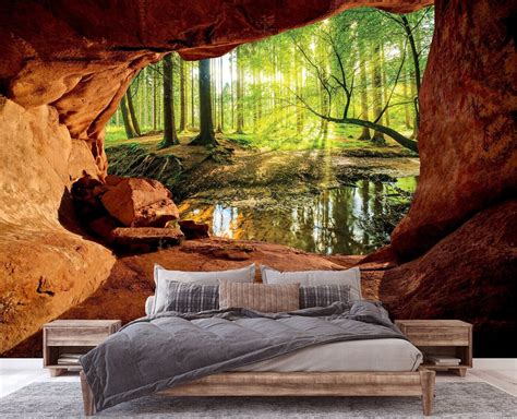 Wallarena 3D Effekt Wald Höhle Sonne Grotte Panorama Natur Landschaft