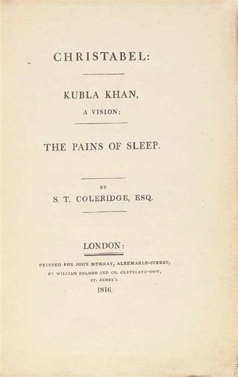 Coleridge Samuel Taylor 1772 1834 Christabel Kubla Khan A Vision