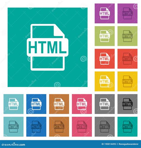 Iconos De Formato De Archivo Html Cuadrado Plano Multicolor Ilustración