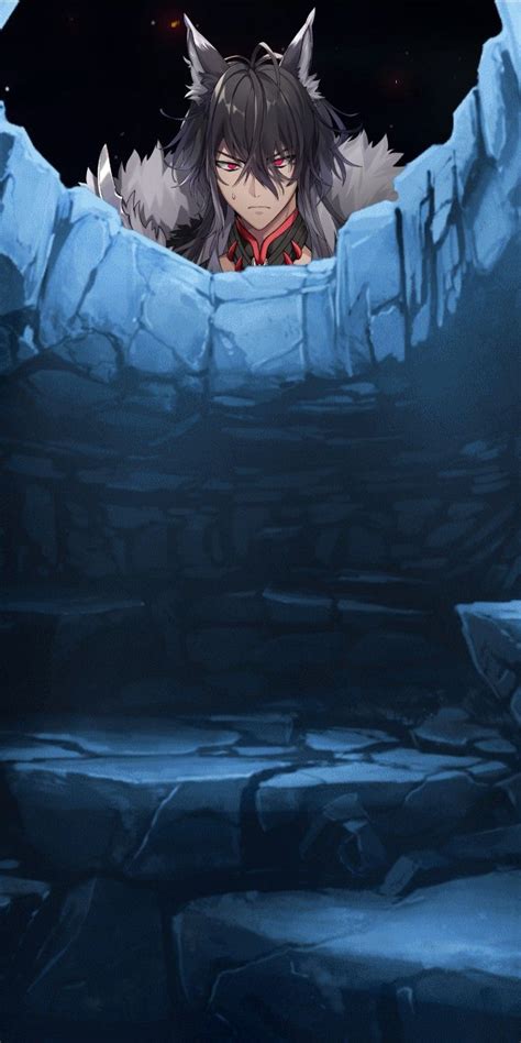 An Anime Character Is Looking Out From Behind A Cave With Ice And Snow