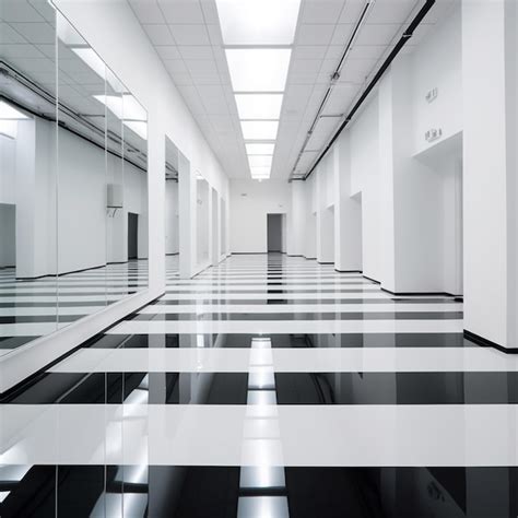 Premium AI Image There Is A Long Hallway With A Black And White