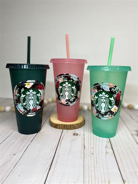 Winter Floral Sbux Glitter Cupstarbucks Venti Cold Cupiced Etsy